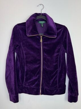 Ralph Lauren Purple Jacket Women’s Gold LRL Zip Sweatshirt Velvet Purple M